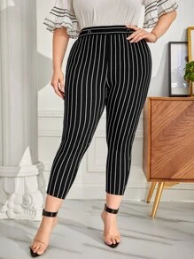 SHEIN Pantalones ajustados con estampado de rayas - Negro - Ver 1