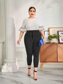 SHEIN Pantalones ajustados con estampado de rayas - Negro - Ver 5