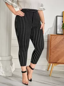 SHEIN Pantalones ajustados con estampado de rayas - Negro - Ver 6