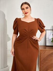 Modelyn Vestido de manga farol con fruncido - Café integral - Ver 2