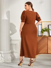 Modelyn Vestido de manga farol con fruncido - Café integral - Ver 3