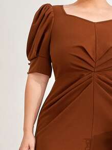 Modelyn Vestido de manga farol con fruncido - Café integral - Ver 4