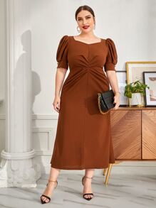 Modelyn Vestido de manga farol con fruncido - Café integral - Ver 5