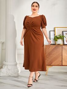 Modelyn Vestido de manga farol con fruncido - Café integral - Ver 6