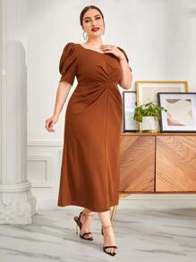 Modelyn Vestido de manga farol con fruncido - Café integral - Ver 7