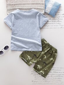 小男童恐龍圖案T恤和運動短褲 - 彩色 - 查看 2