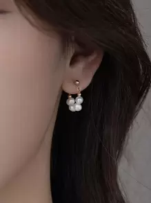 Faux Pearl Decor Hoop Earrings - Multicolor - View 1