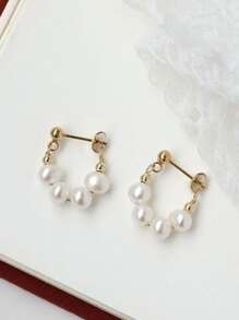 Faux Pearl Decor Hoop Earrings - Multicolor - View 2