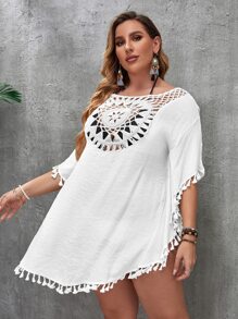 SHEIN Swim Curve Plus Open Stitch Cover Up Dress - White - View 3