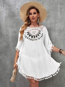 SHEIN Swim Curve Plus Open Stitch Cover Up Dress - White - View 4