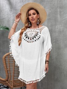 SHEIN Swim Curve Plus Open Stitch Cover Up Dress - White - View 5