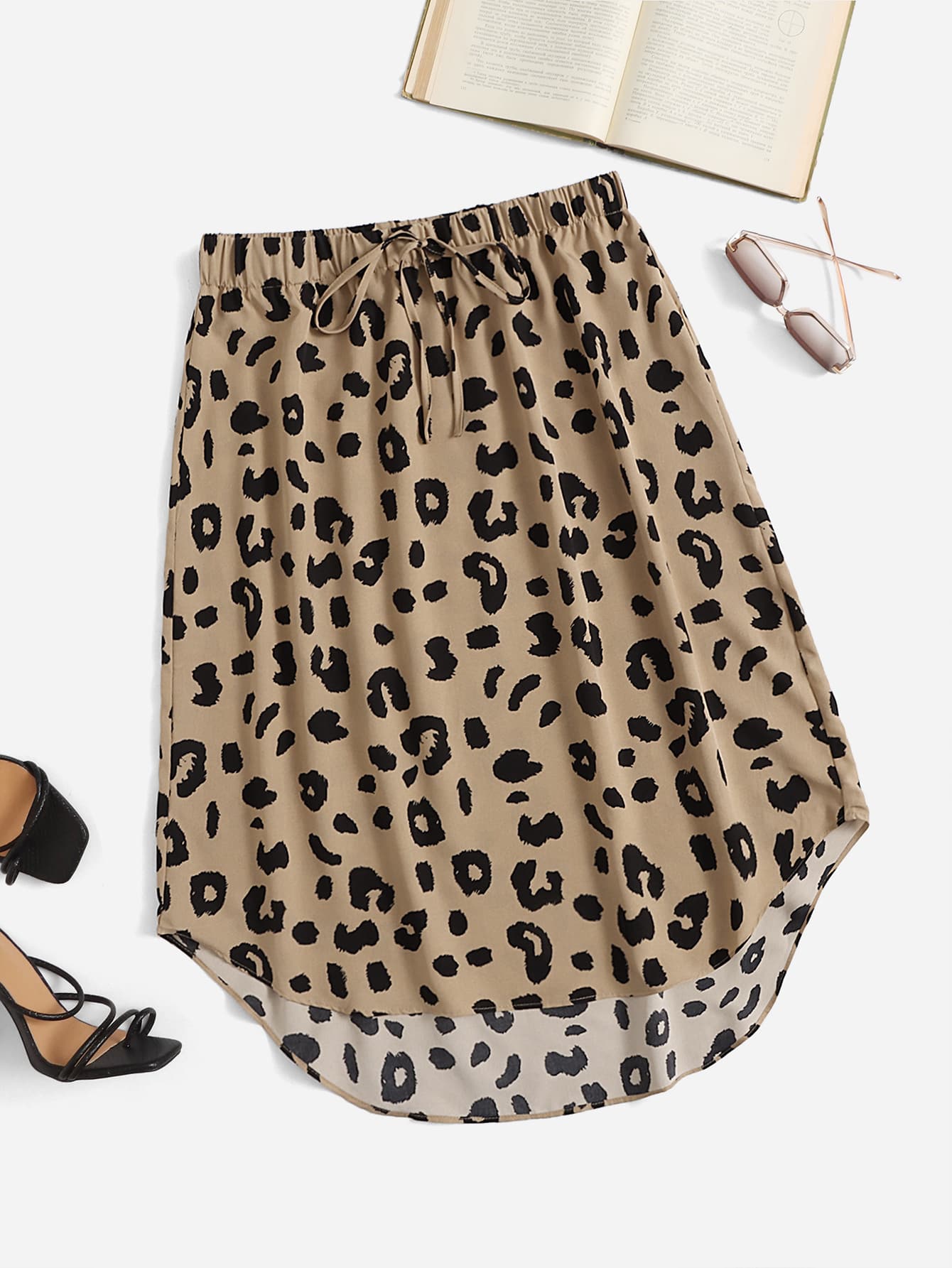 SHEIN LUNE Váy Plus Size Cao thấp Thắt nút Báo Boho - Nhiều màu - Xem 1