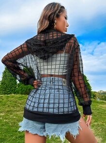 Áo khoác nữ cắt Dây kéo Sọc ca rô Giải trí - màu đen - Xem 2