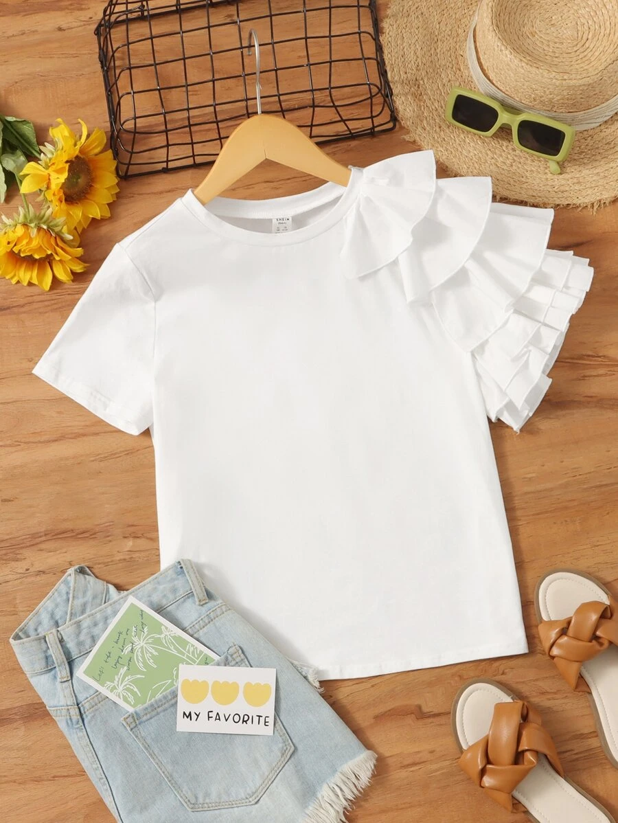 Teen Girls Solid Layered Sleeve Tee - White - View 1