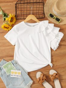 Teen Girls Solid Layered Sleeve Tee - White - View 5