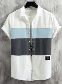 Manfinity Homme Men Letter Patch Detail Cut And Sew Shirt Without Tee - Blue - View 1