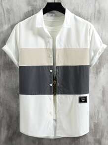 Manfinity Homme Men Letter Patch Detail Cut And Sew Shirt Without Tee - Khaki - View 1