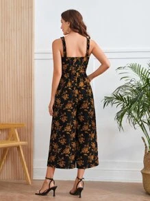 EMERY ROSE Mono de tirantes de pierna ancha con estampado floral