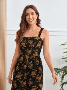 EMERY ROSE Mono de tirantes de pierna ancha con estampado floral