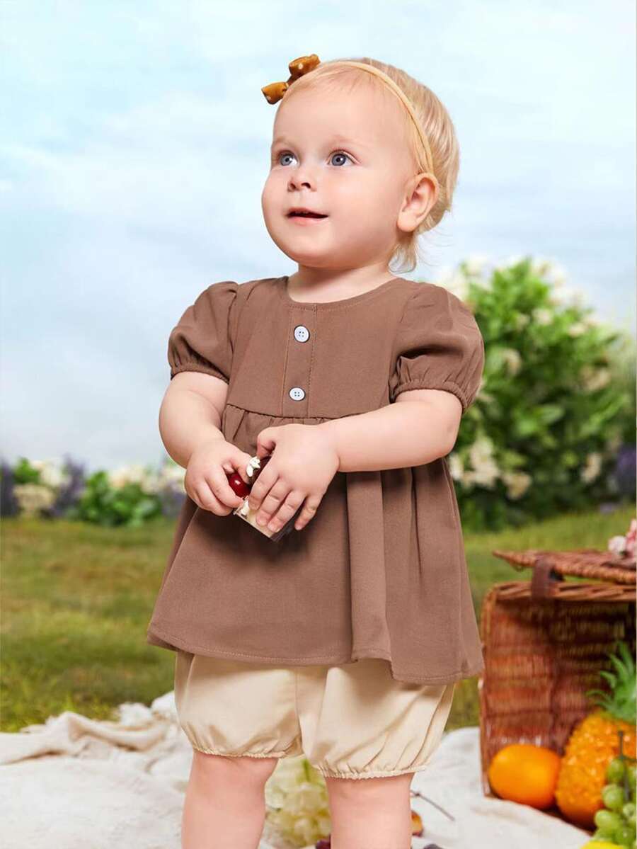 Bộ đồ Em bé màu trơn Dễ thương - Nhiều màu - Xem 1
