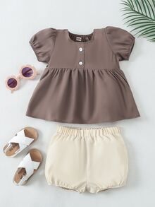 Bộ đồ Em bé màu trơn Dễ thương - Nhiều màu - Xem 3