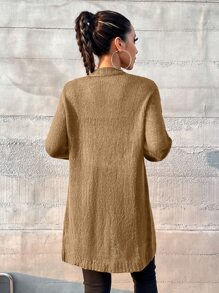 SHEIN Essnce Ribbed Knit Casual Design Cardigan - Khaki - View 2