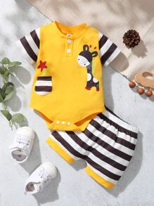 Bộ đồ Em bé Túi Hoạt hình Sọc Giải trí - Nhiều màu - Xem 1