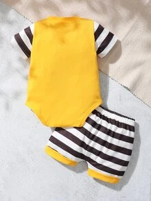 Bộ đồ Em bé Túi Hoạt hình Sọc Giải trí - Nhiều màu - Xem 2