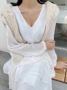 DAZY Bishop Sleeve Maxi Layered Dress - White - View 6