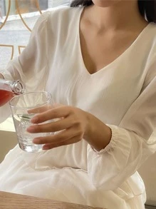 DAZY Bishop Sleeve Maxi Layered Dress - White - View 7