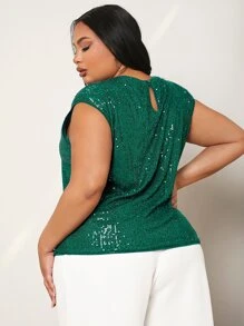 SHEIN SXY Top de espalda con abertura de ojo con lentejuelas - Verde Oscuro - Ver 2