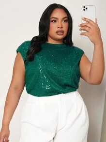 SHEIN SXY Top de espalda con abertura de ojo con lentejuelas - Verde Oscuro - Ver 4