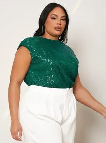 SHEIN SXY Top de espalda con abertura de ojo con lentejuelas - Verde Oscuro - Ver 6