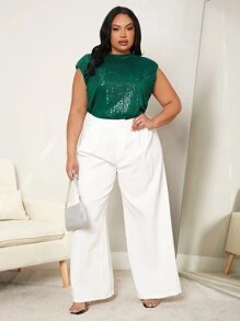 SHEIN SXY Top de espalda con abertura de ojo con lentejuelas - Verde Oscuro - Ver 3