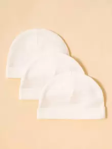 3pcs Baby Ribbed Simple Basic Solid Hat - White - View 1