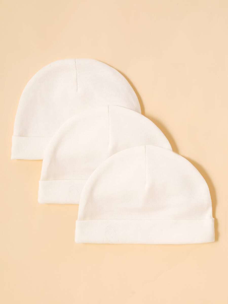 3pcs Baby Ribbed Simple Basic Solid Hat - White - View 1