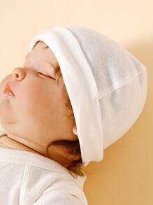 3pcs Baby Ribbed Simple Basic Solid Hat - White - View 3