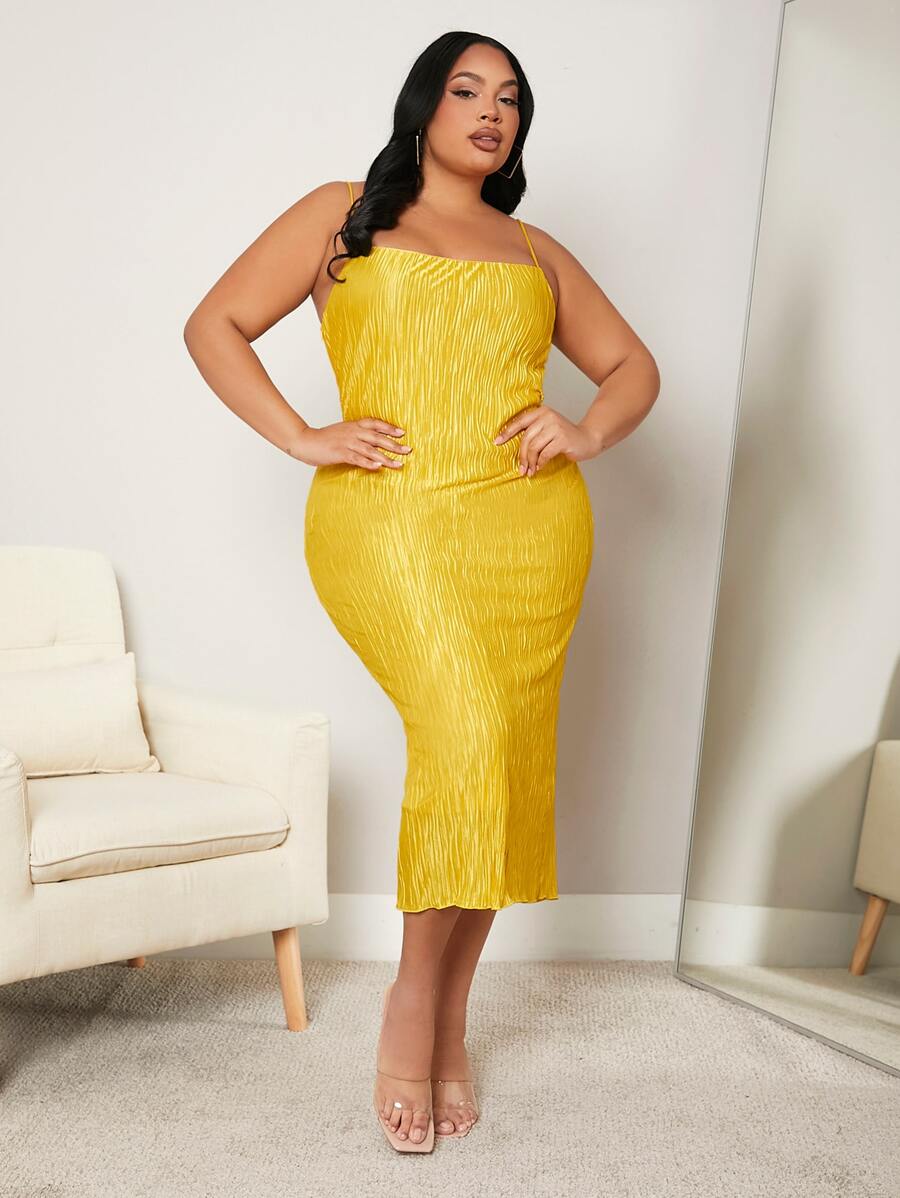 SHEIN SXY Plus Textured Cami Dress - Yellow - View 1