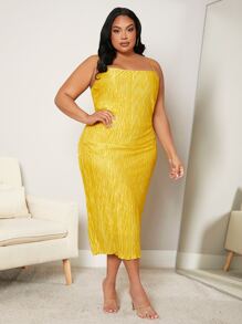 SHEIN SXY Plus Textured Cami Dress - Yellow - View 4