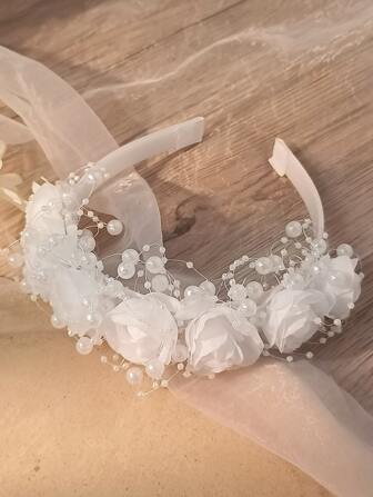 1ชิ้น แฟชั่นสตรี หรูหรา มีเสน่ห์ ดอกกุหลาบขาว มุก ที่คาดผม เหมาะสำหรับ ชีวิตประจำวัน, เทศกาล, งานแต่งงาน, งานเลี้ยง, งานสังสรรค์