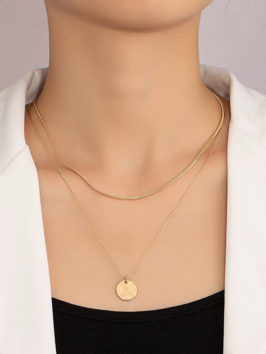 唱片墜飾多層次項鍊 - 金黃色 - 查看 1