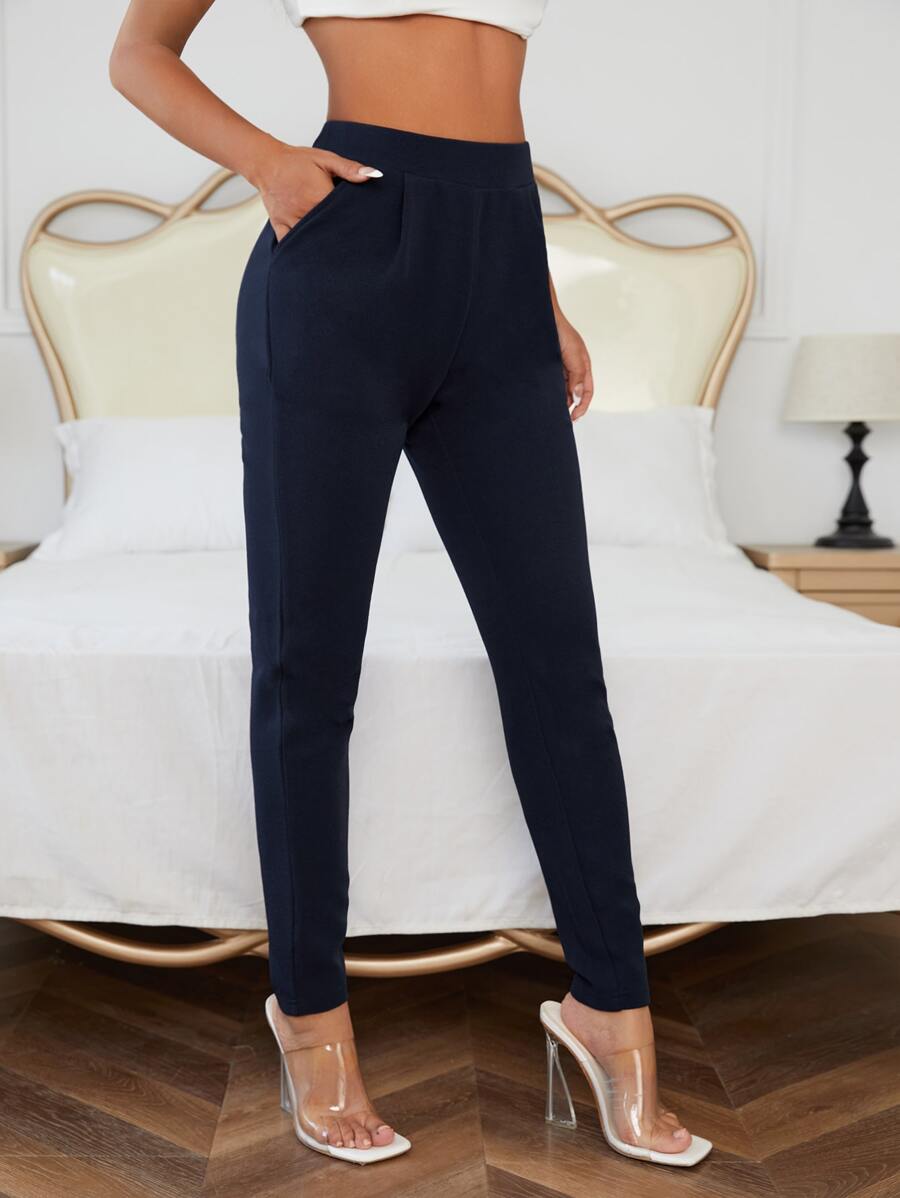 SHEIN Essnce 净色斜口袋紧身裤