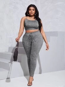 Slaydiva Bộ thời trang Plus Size Thắt nút màu trơn Giải trí - Xám - Xem 1