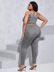 Slaydiva Bộ thời trang Plus Size Thắt nút màu trơn Giải trí - Xám - Xem 2