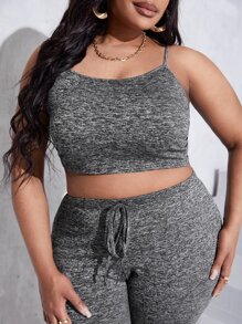 Slaydiva Bộ thời trang Plus Size Thắt nút màu trơn Giải trí - Xám - Xem 3