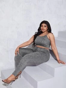 Slaydiva Bộ thời trang Plus Size Thắt nút màu trơn Giải trí - Xám - Xem 4
