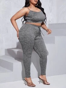 Slaydiva Bộ thời trang Plus Size Thắt nút màu trơn Giải trí - Xám - Xem 5