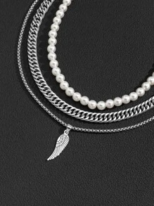 3pcs Men Faux Pearl Decor Necklace - Multicolor - View 2