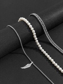 3pcs Men Faux Pearl Decor Necklace - Multicolor - View 5