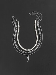 3pcs Men Faux Pearl Decor Necklace - Multicolor - View 6